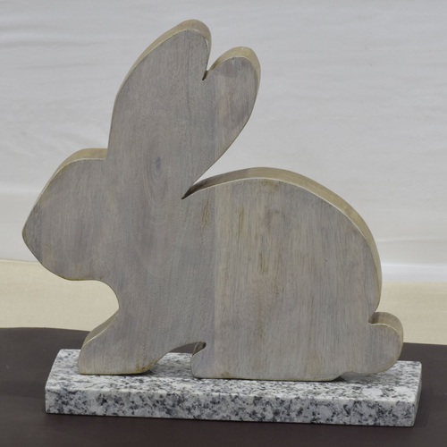 10 Inch Wooden Rabbit With Marble Base