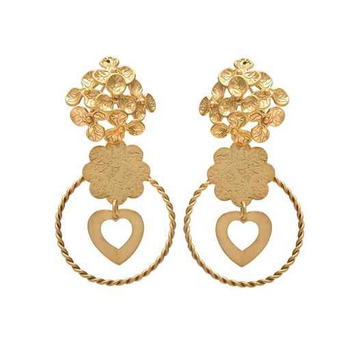 woman gold plated flower and love earring