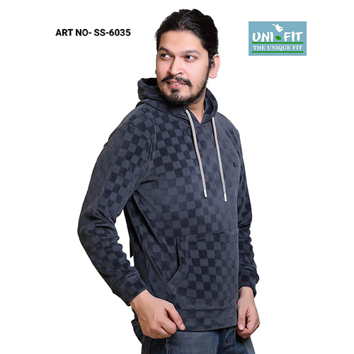 Mens Checked Hoodie With Ribbed Hem