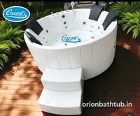 Orion Round Acrylic Bathtub - Standard Size, Glossy White Finish | Oval Shape, Golf Waterfall Feature, Hand Shower Included