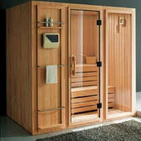 Steam Sauna Bath - Spruce Wood Panels, 1950 X 1950 X 2050 Mm , Tempered Glass Door With Wooden Frame, Brown Color, Rectangular Shape