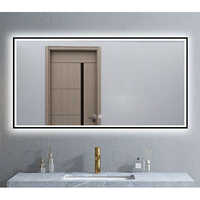 Led Frame Mirror - Glass, Custom Size, Rectangular Shape | Sturdy Metal Frame, Optimal Led Lighting For Makeup And Grooming