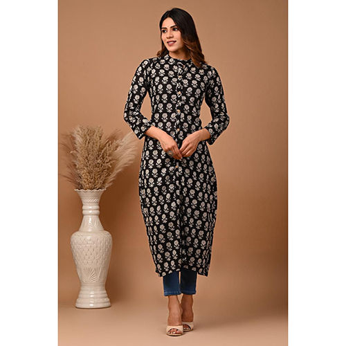 Different Available Printed Black Long Kurti