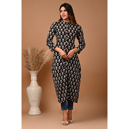 Printed Black Long Kurti