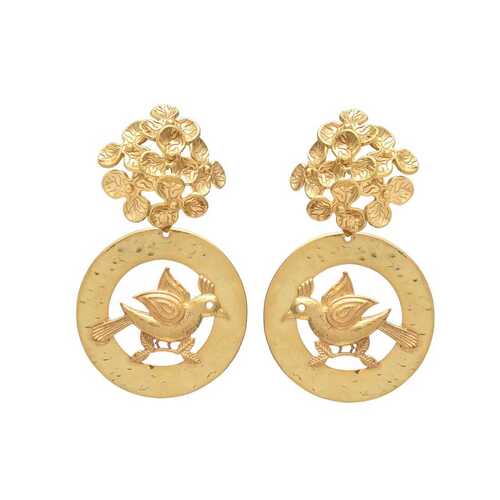 golden bird and flower earring