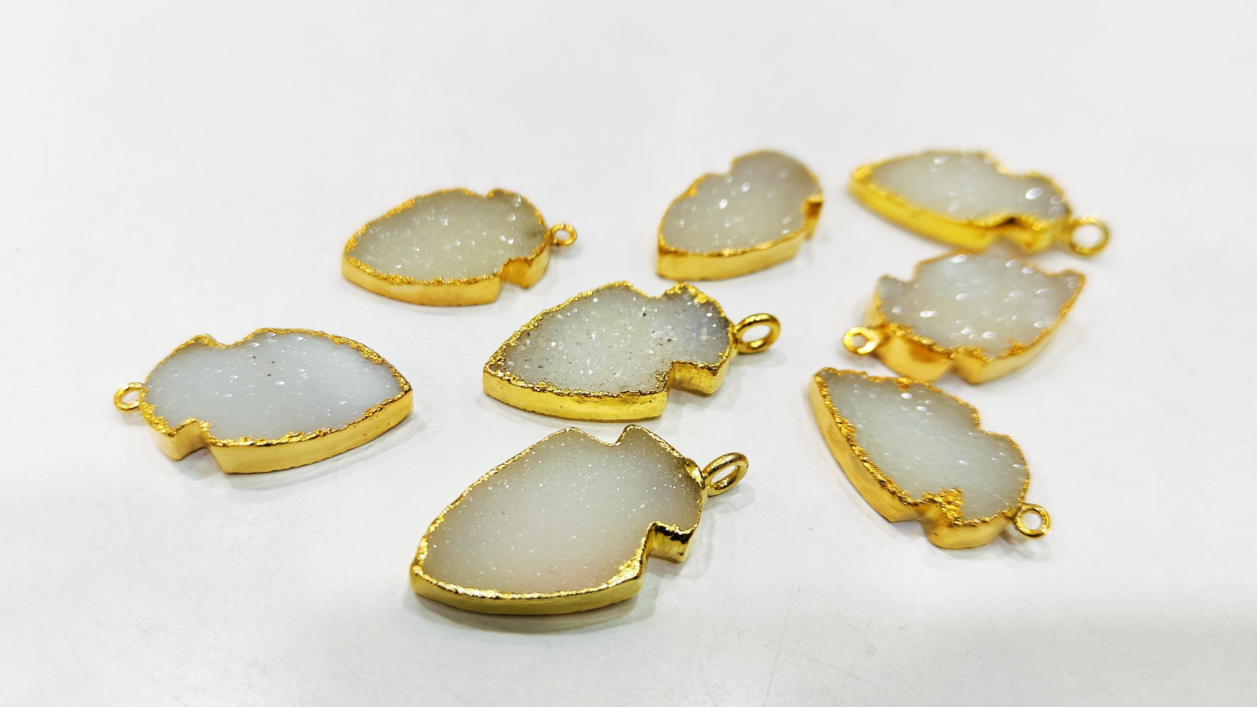 Natural White Druzy Gemstone Arrowhead 30x15mm Bezel pendant sold per piece