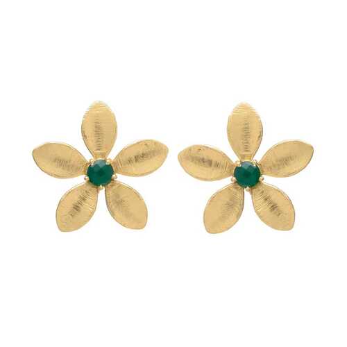 Big flower green onyx gemstone earring