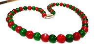 Natural Ruby Emerald Jade Round Faceted 6mm Beaded Necklace Magnetic Clasp