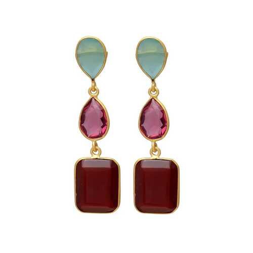 Aqua chaceldony and garnet hydra gemstone earrings