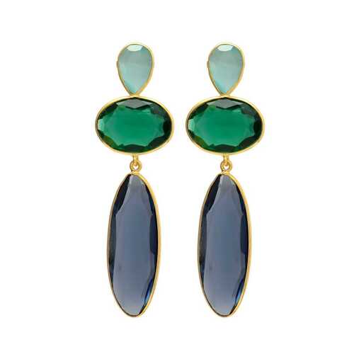 Aqua and emerald hydra gemstone earrings