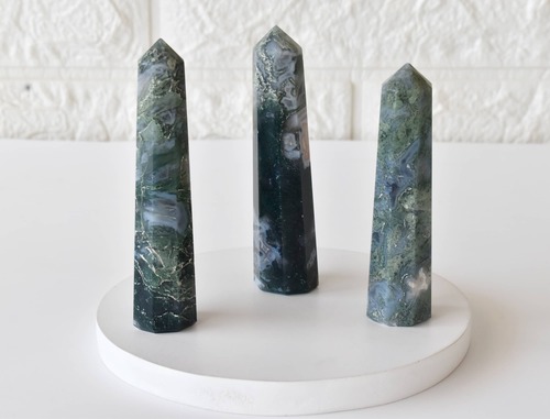 Moss Agate Obelisk  Point Crystal Tower