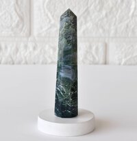 Moss Agate Obelisk  Point Crystal Tower