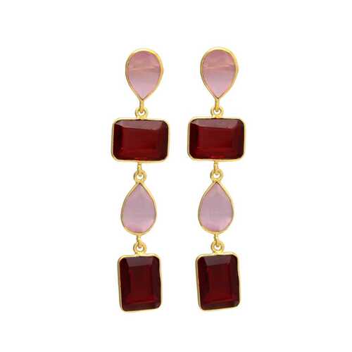 Pink and garnet hydra gemstone earrings