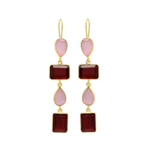 Light pink quartz and garnet hydra gemstone earrings