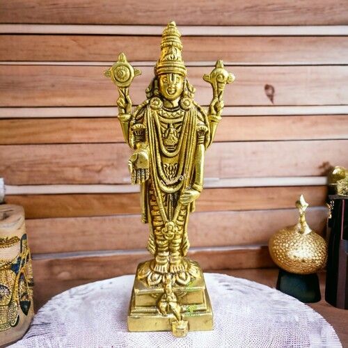 Aakrati Brass Antique Tirupati Balaji Statue Balaji Sculpture Shree Venkateswara Idol Hindu Balaji God Vishnu Figure (Yellow)