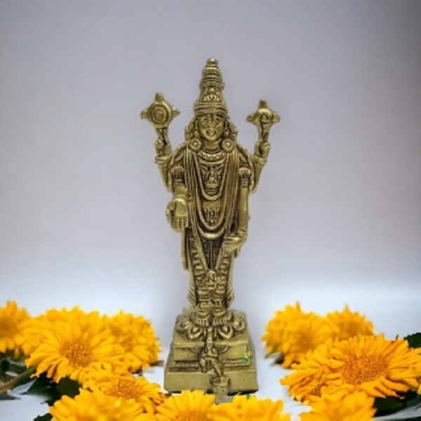 Aakrati Brass Antique Tirupati Balaji Statue Balaji Sculpture Shree Venkateswara Idol Hindu Balaji God Vishnu Figure (Yellow)