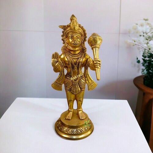 Aakrati Brass Hanuman Standing Religious Hindu Statue with Gada, Temple Decor Statue, Hindu God Figurine, Brass Lord Hanuman Statue ( Yellow)