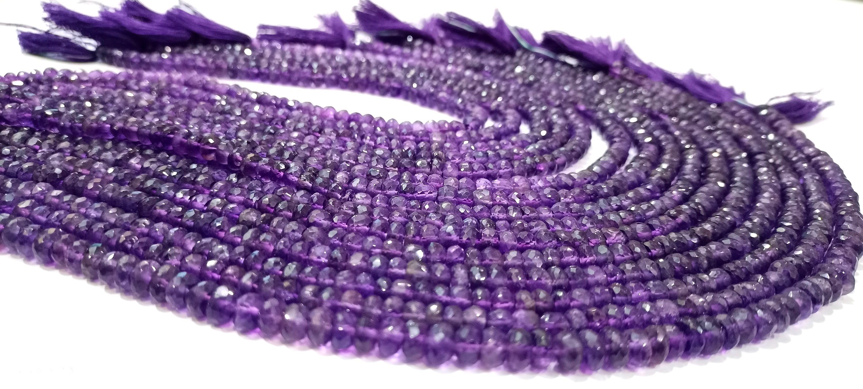 Natural Amethyst Gemstones Rondelle Faceted 6-7mm Strand 13 inches long