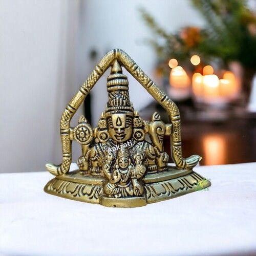 Brass Sitting Lord Balaji in Blessing Position, Gold Finish, For Home & Temple Dcor