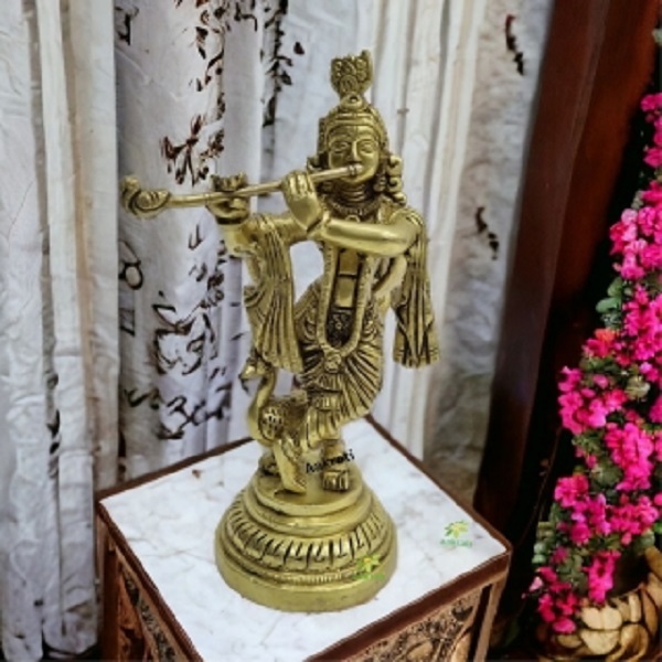 Krishna Statue with Yellow Finishing|Murlidhar God statue made in brass metal by Aakrati |Religious statue| |Hindu idols| |Krishna Statue| By Aakrati