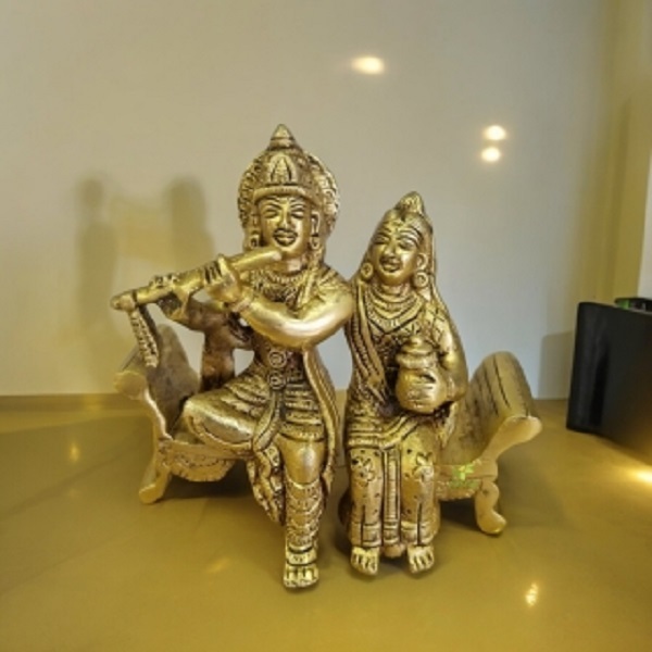 Aakrati Brass Radha Krishna in sitting position |metal Crafts| |Brass Radha Krishna| |Religious idol| |Idols of Love|(Black Antique)