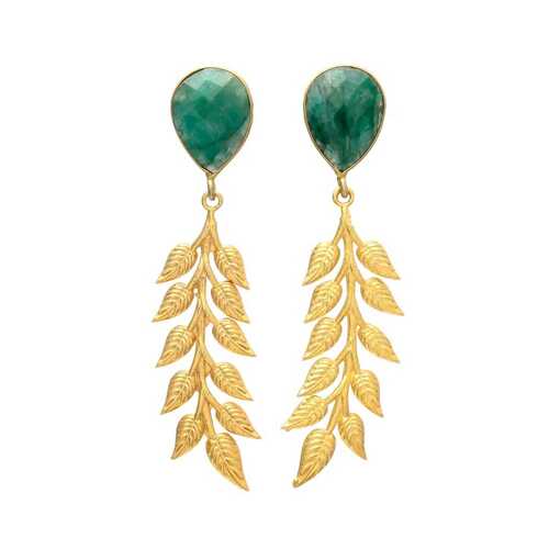 Golden Leaf Dangle Amazonite Gemstone Earring