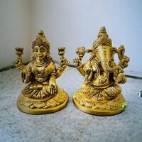 Brass Lakshmi Ganesha Set| Hindu God Idol Brass Laxmi Ganesh Set| Ganesh Laxmi Statue| Diwali Puja God| Laxmi Ganesh Murti For Decor| (yellow Antique)