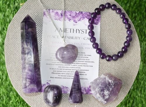 Amethyst Crystal Gift Set For Emotional Support and Protection, Real Polished Gemstones.