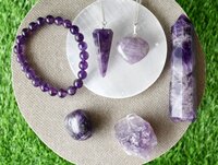 Amethyst Crystal Gift Set For Emotional Support and Protection, Real Polished Gemstones.