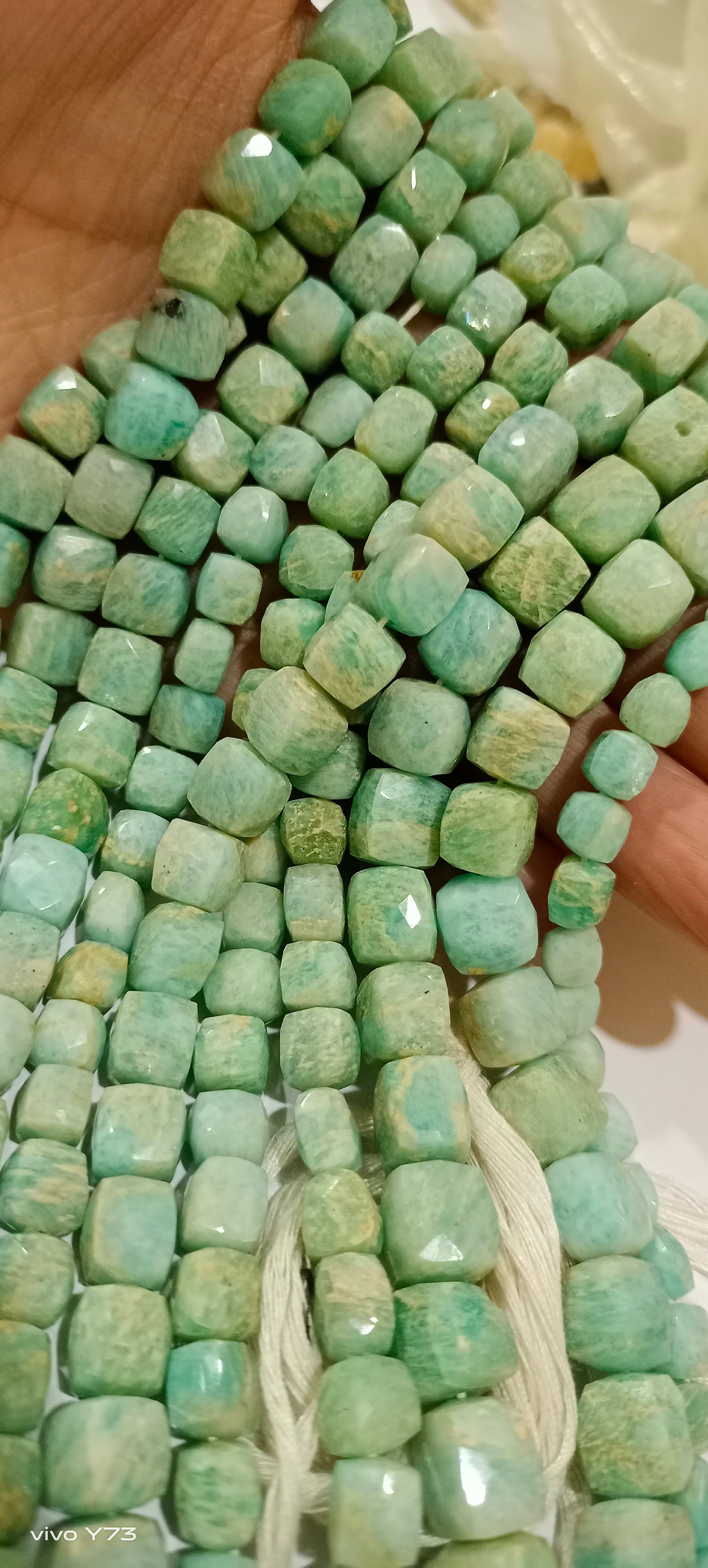 Natural Amazonite Faceted Box Shape 6 to 8mm Beads Strand 14''Long