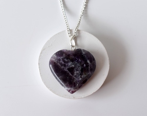 Amethyst Heart Pendant - Genuine Amethyst, 1.5 Inches, Purple Gemstone | Handcrafted, Comes With Chain, Sterling Silver Accents