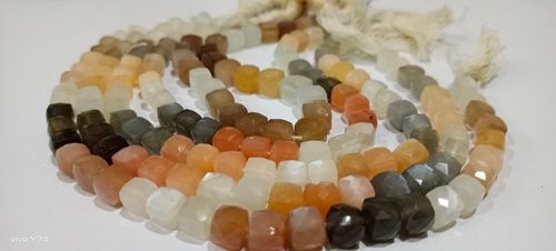 Natural Multicolor Moonstone Faceted box Shape 7 to 8mm Beads Strand 14''Long