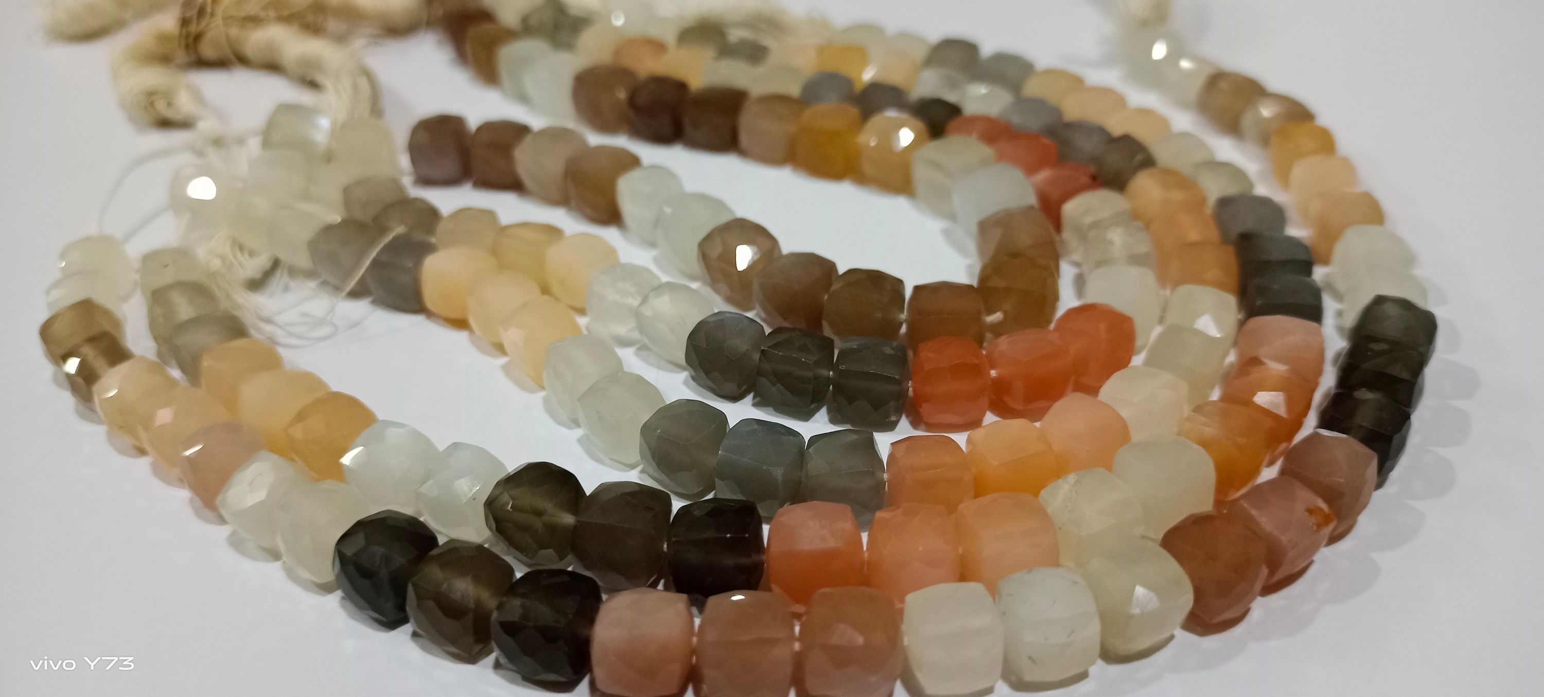 Natural Multicolor Moonstone Faceted box Shape 7 to 8mm Beads Strand 14''Long