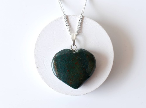 Bloodstone Heart Pendant - 1.5 Inches, Handcrafted Gemstone Crystal with Sterling Silver Chain | Elegant Heart-Shaped Jewelry Design