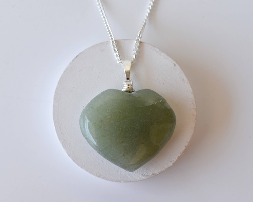 Green Aventurine Heart Pendant - 1.5 Inches, AAA Grade Gemstone/Crystal, Handcrafted with Sterling Silver Chain | Natural Green Crystal Elegance