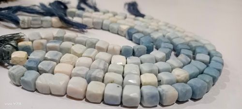 Natural Blue Opal Cube Shape Shaded Faceted 7-8mm Beads Strand 14 inch