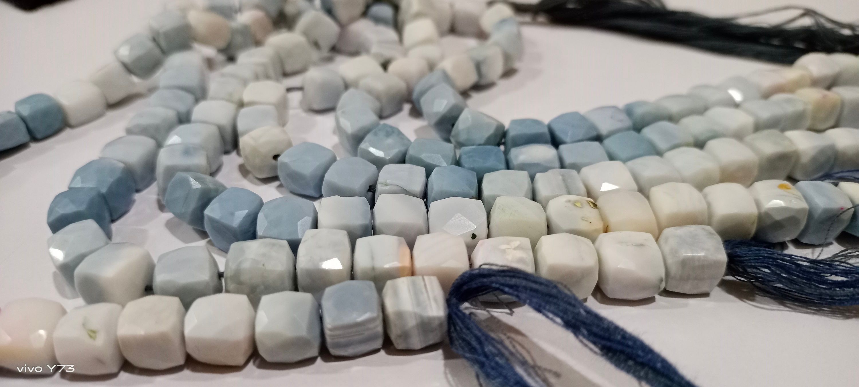 Natural Blue Opal Cube Shape Shaded Faceted 7-8mm Beads Strand 14 inch