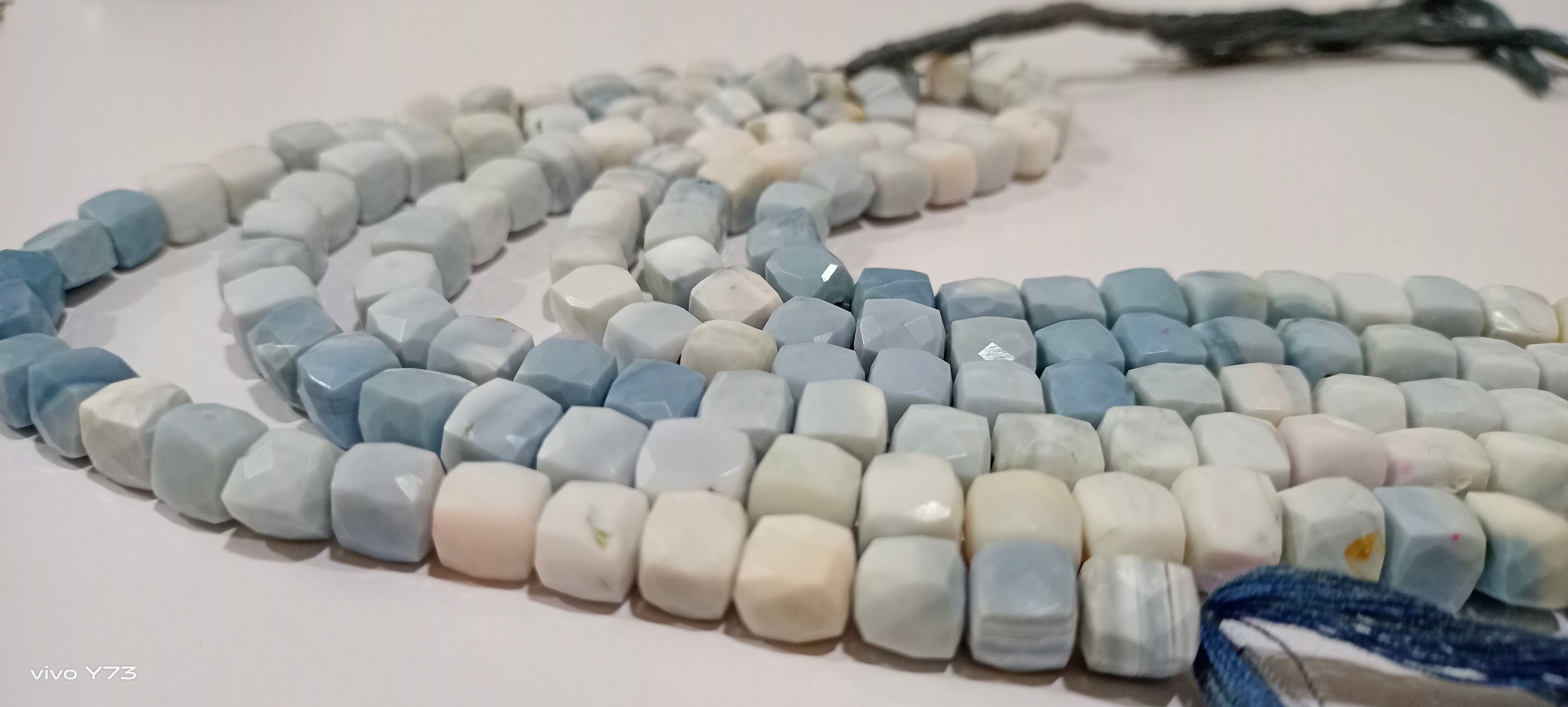 Natural Blue Opal Cube Shape Shaded Faceted 7-8mm Beads Strand 14 inch