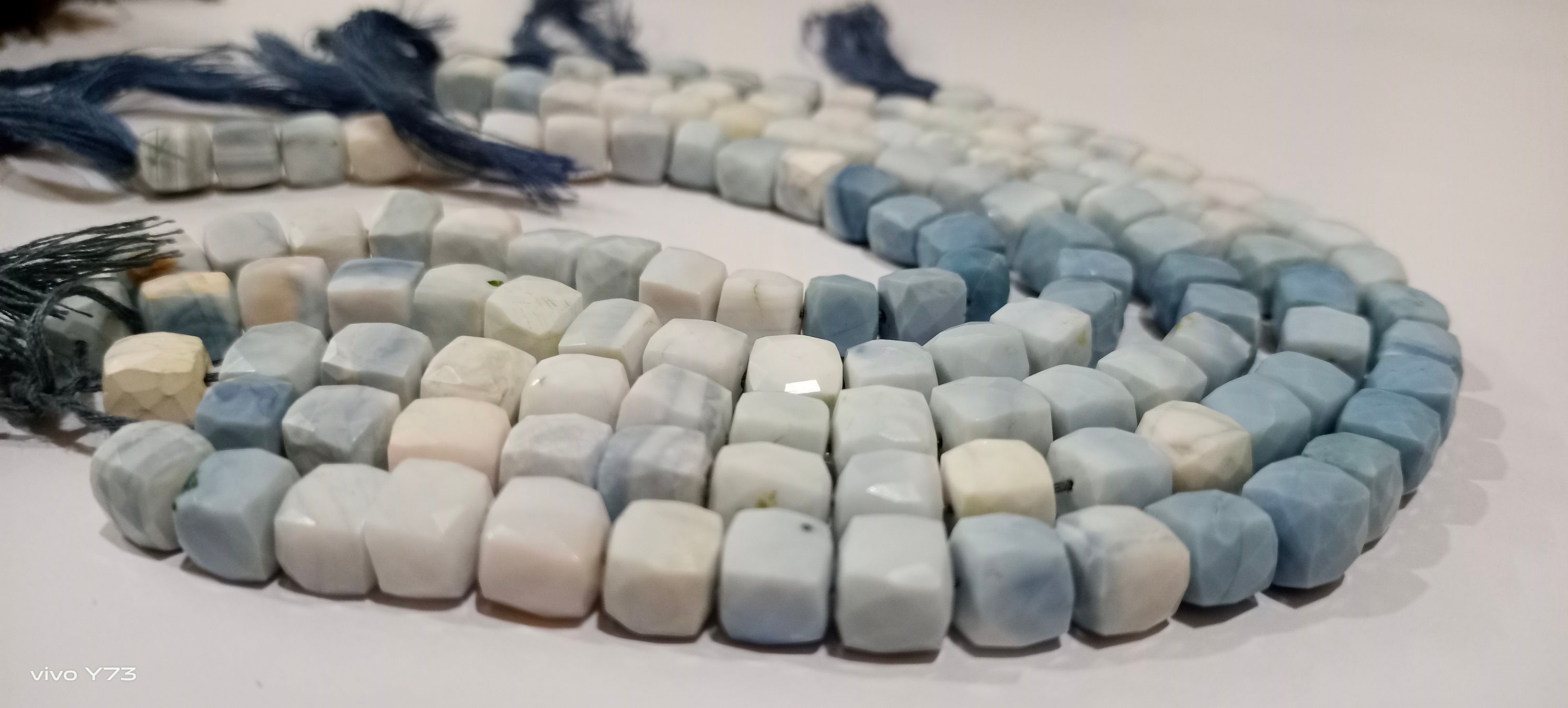 Natural Blue Opal Cube Shape Shaded Faceted 7-8mm Beads Strand 14 inch