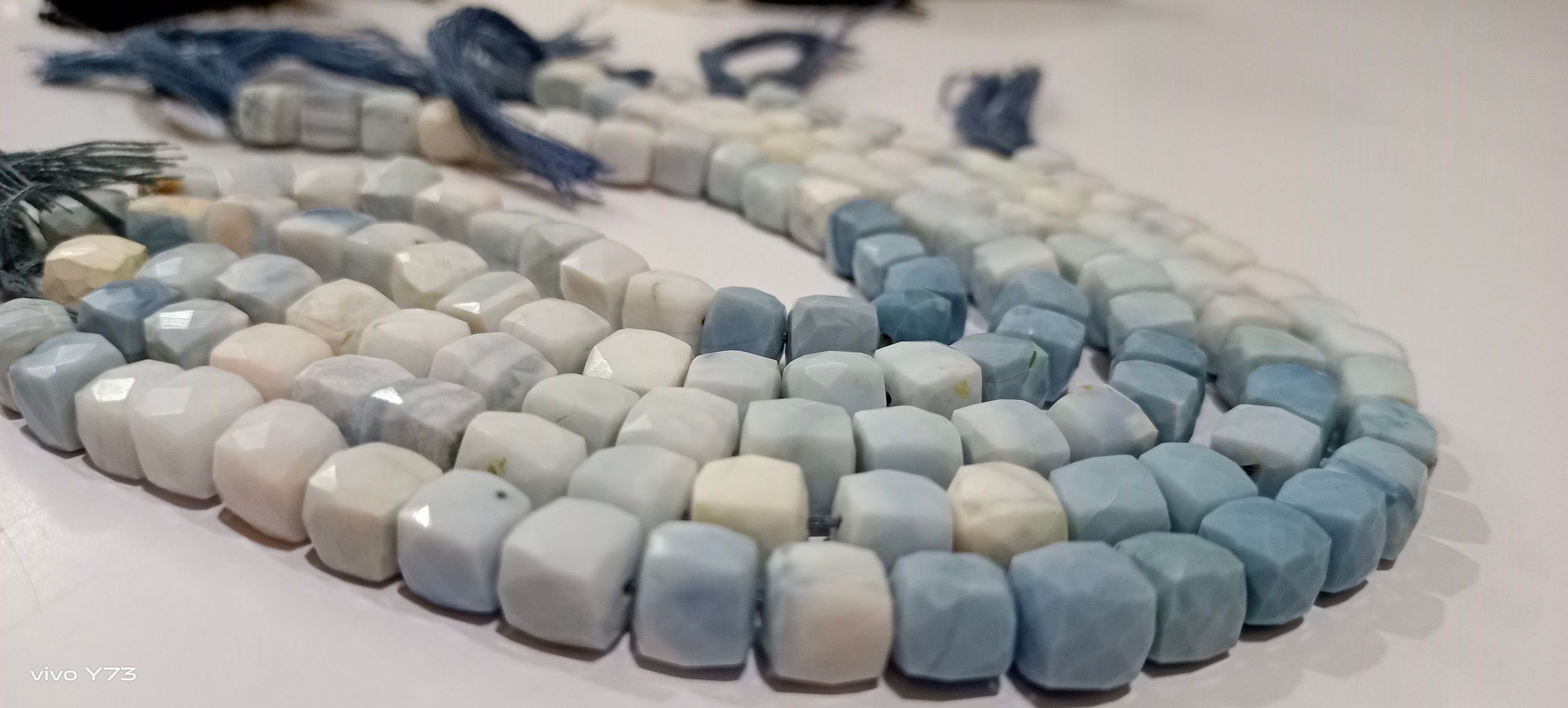 Natural Blue Opal Cube Shape Shaded Faceted 7-8mm Beads Strand 14 inch