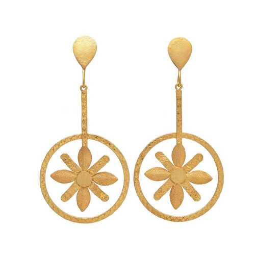 gold plated round leaf designer earring set