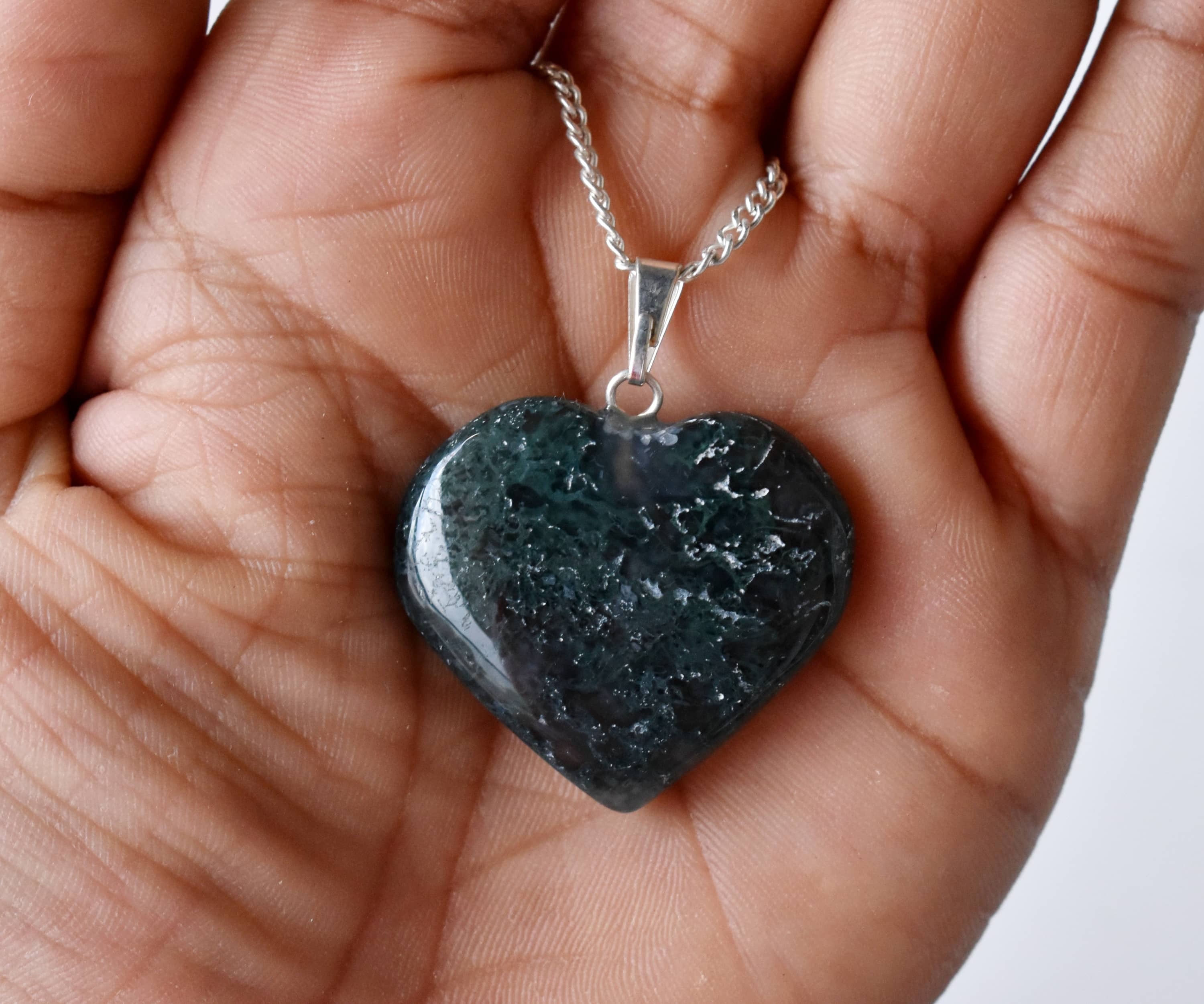 Moss Agate Heart Pendant Crystal Heart Pendant Heart Shaped Necklaces