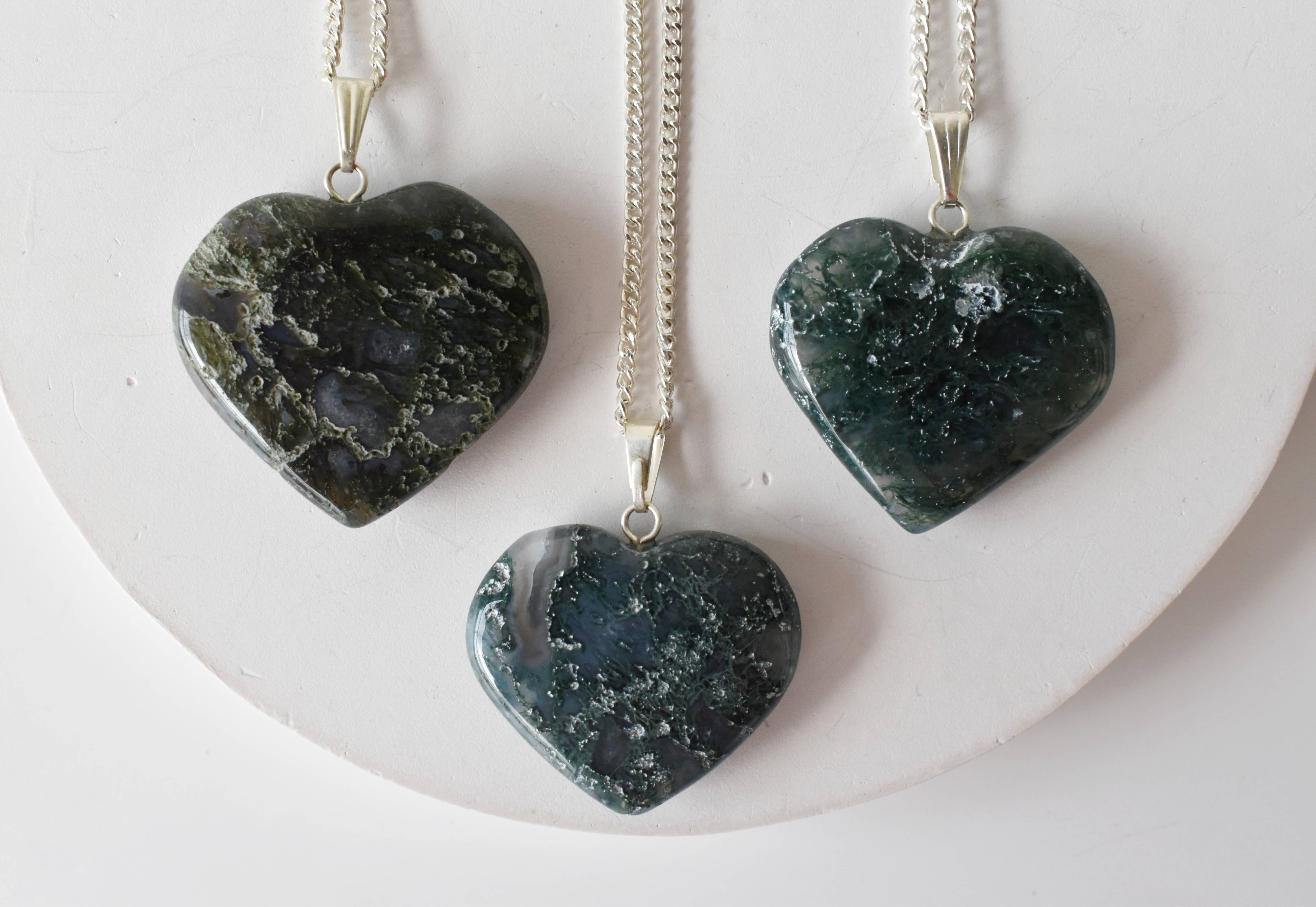 Moss Agate Heart Pendant Crystal Heart Pendant Heart Shaped Necklaces