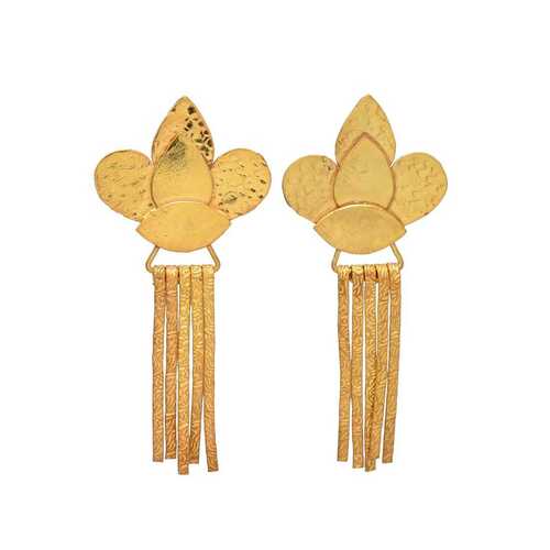 golden 3 leaf dangle earring set