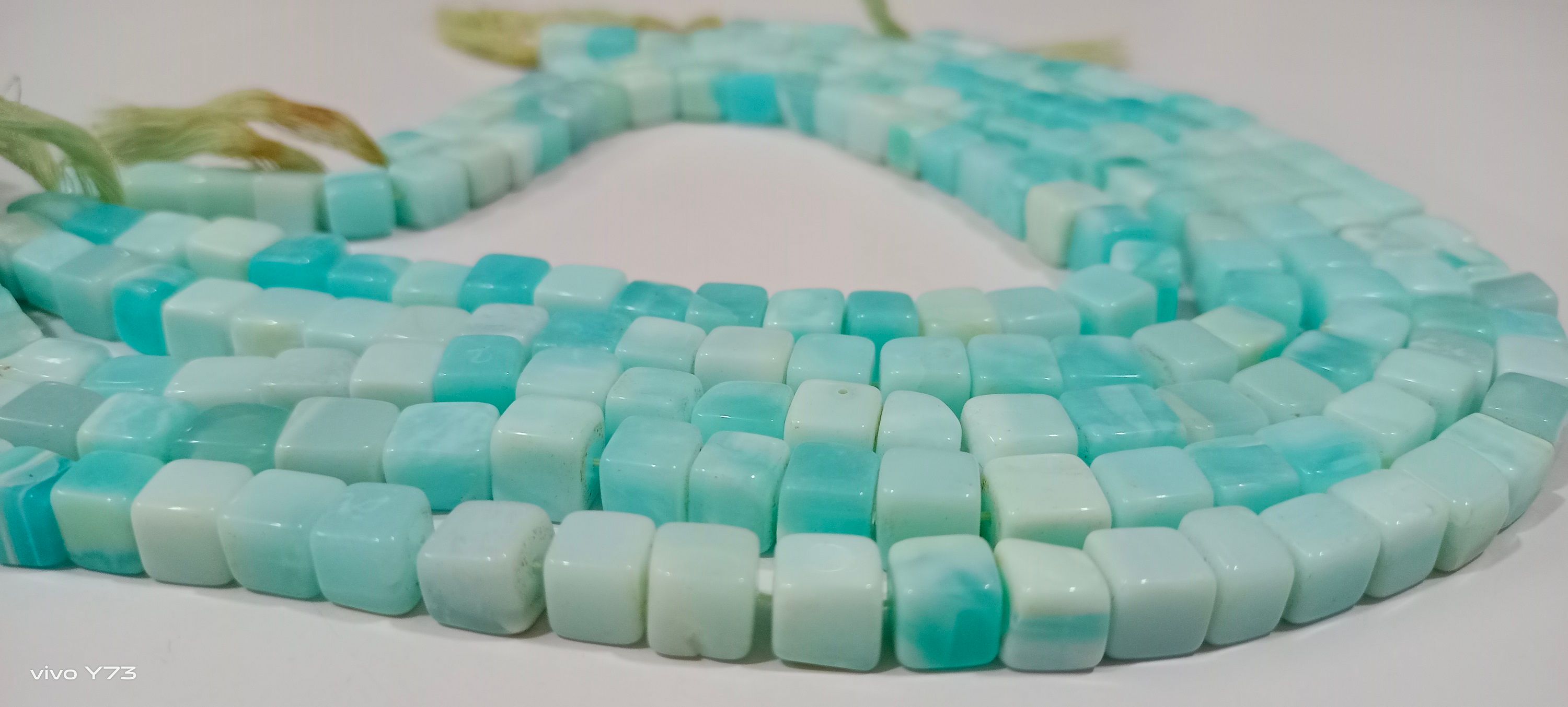 Natural Blue Opal Plain Cube Shape 7-8mm Beads Strand 14''Long