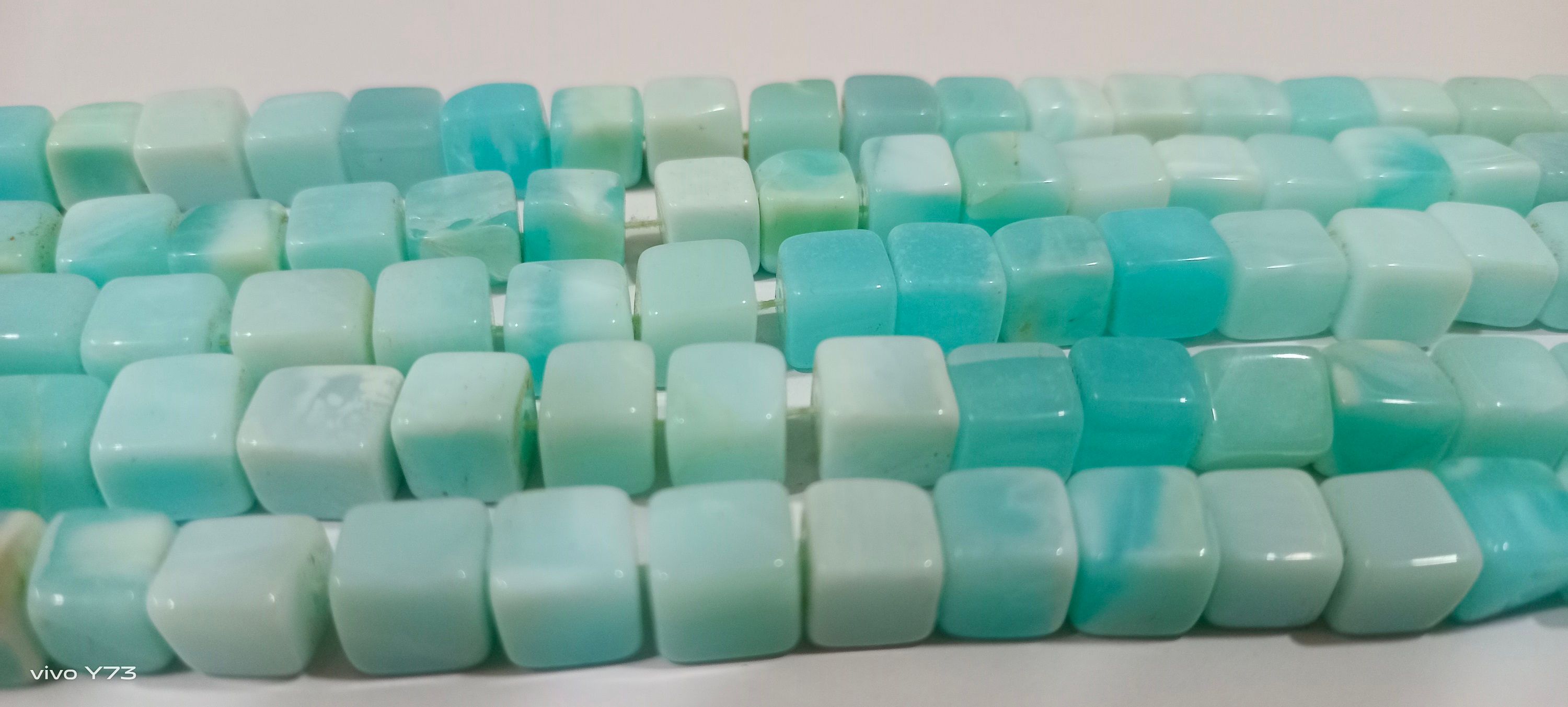 Natural Blue Opal Plain Cube Shape 7-8mm Beads Strand 14''Long