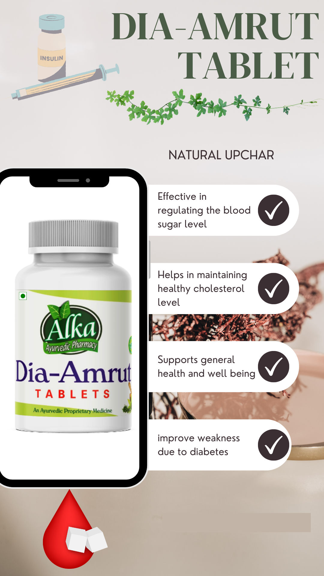 Diabetes Dia-Amrut Blood Sugar Control Aurvedic Tablets