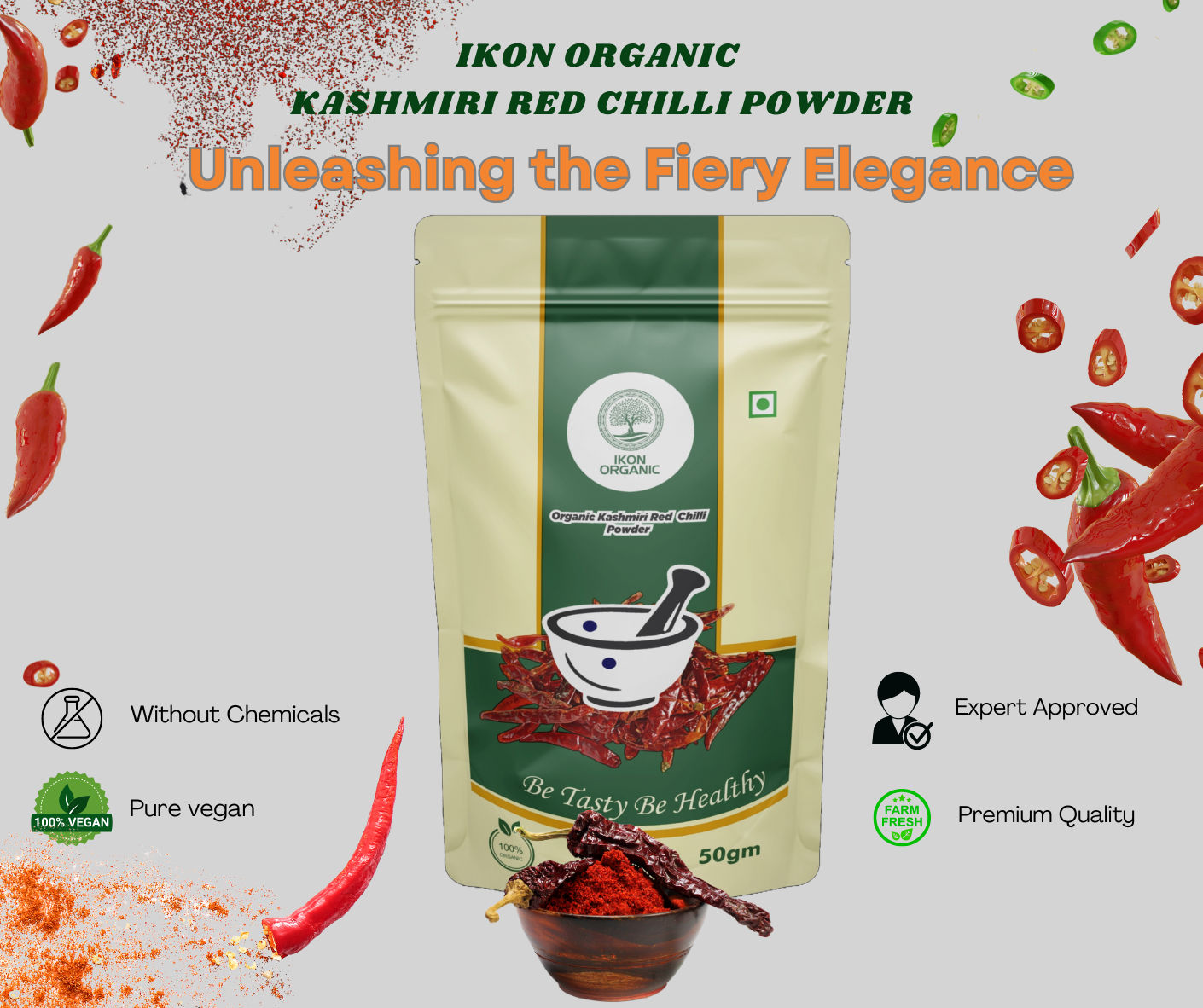 IKON Organic Kashmiri Red Chilli Powder -50gm