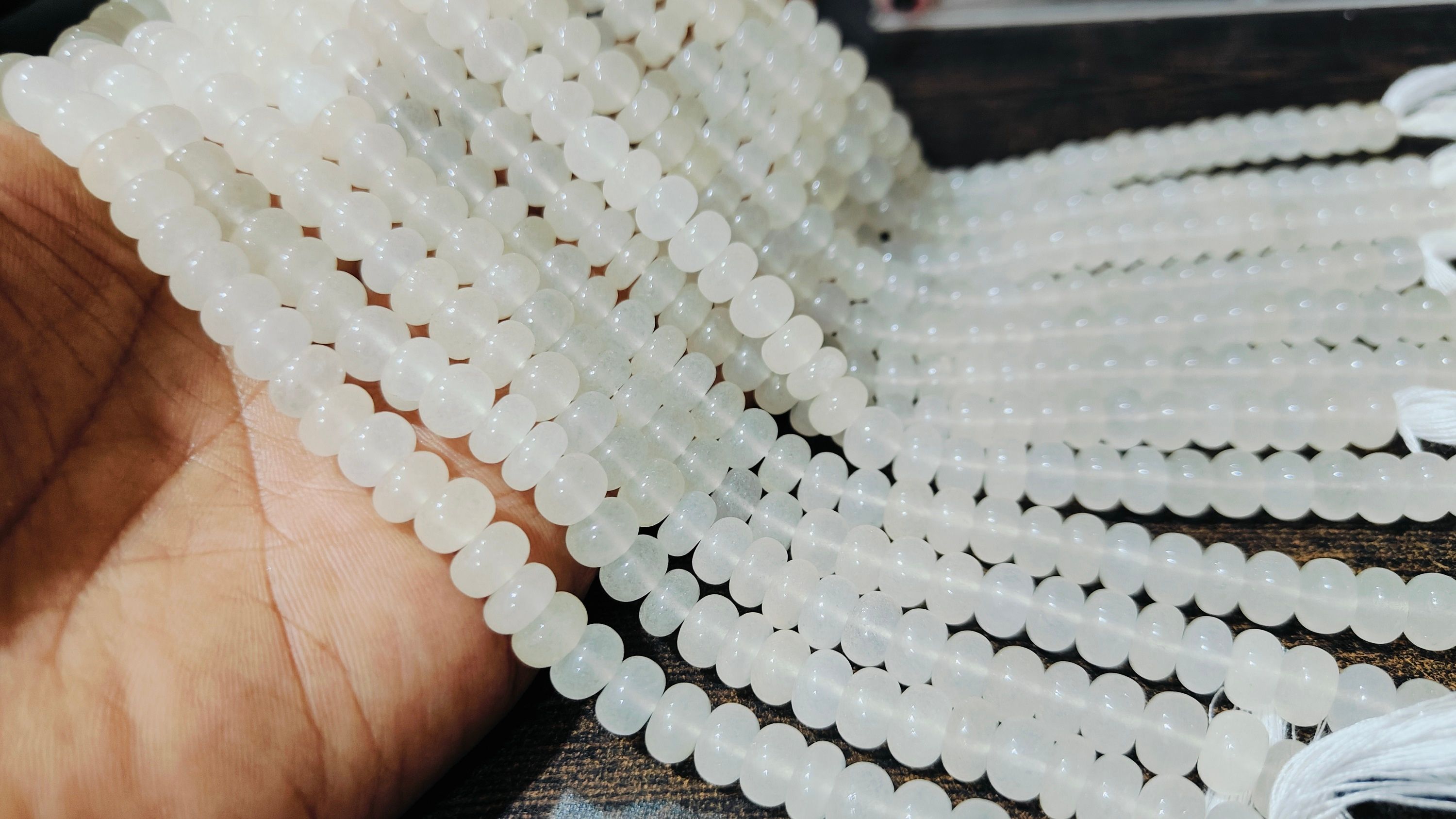 Natural White Quartz Rondelle Plain 8mm Beads Sold Per Strand 8'' Long