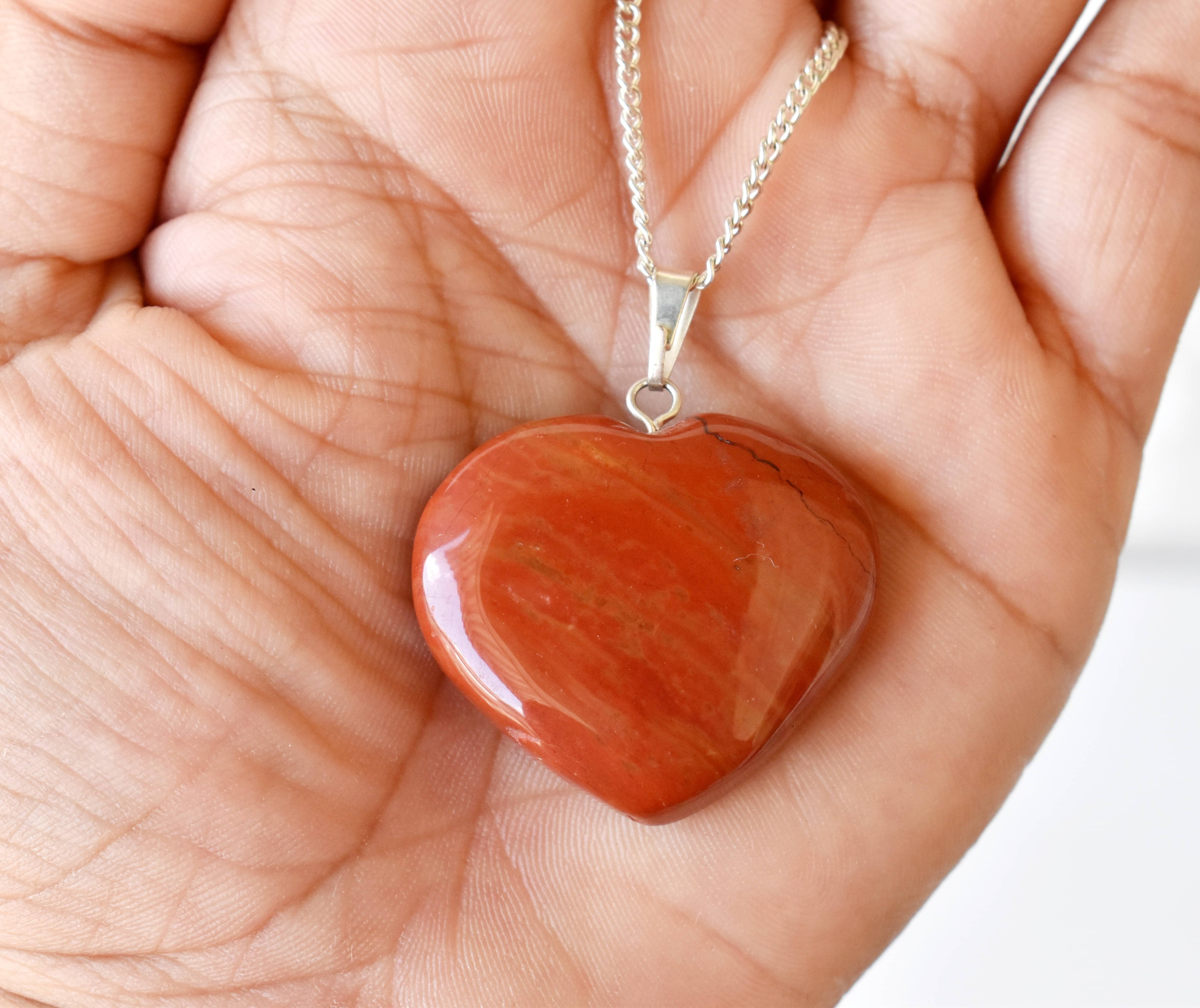 Red Jasper Heart Pendant Crystal Heart Shaped Necklaces